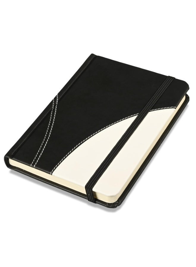 FIS® Hard Cover Notebook, Italian PU Materials, A6 Size, 240 Pages, Plain No Ruling, Round Corners with Elastic Band Closure, 70gsm Italian Ivory Paper, 1 Piece, Black with White Color-FSNBA6PL1503 - Image 1